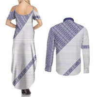 Tonga Queen Salote College Couples Matching Summer Maxi Dress and Long Sleeve Button Shirt 100 Years Anniversary White Color LT05 - Polynesian Pride