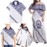 Tonga Queen Salote College Family Matching Off Shoulder Maxi Dress and Hawaiian Shirt 100 Years Anniversary White Color LT05 - Polynesian Pride