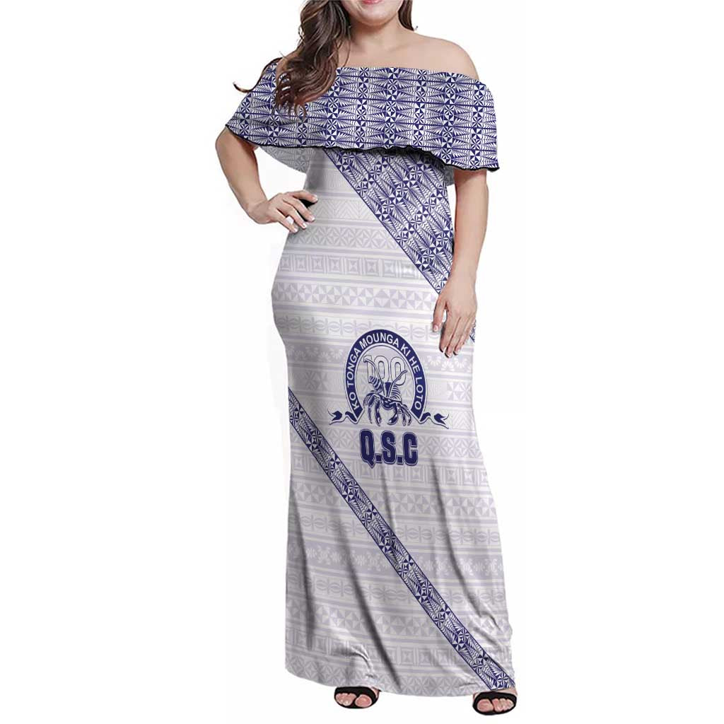 Tonga Queen Salote College Family Matching Off Shoulder Maxi Dress and Hawaiian Shirt 100 Years Anniversary White Color LT05 Mom's Dress White - Polynesian Pride