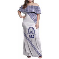 Tonga Queen Salote College Family Matching Off Shoulder Maxi Dress and Hawaiian Shirt 100 Years Anniversary White Color LT05 Mom's Dress White - Polynesian Pride