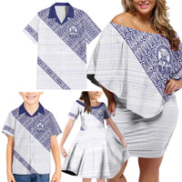 Tonga Queen Salote College Family Matching Off Shoulder Short Dress and Hawaiian Shirt 100 Years Anniversary White Color LT05 - Polynesian Pride