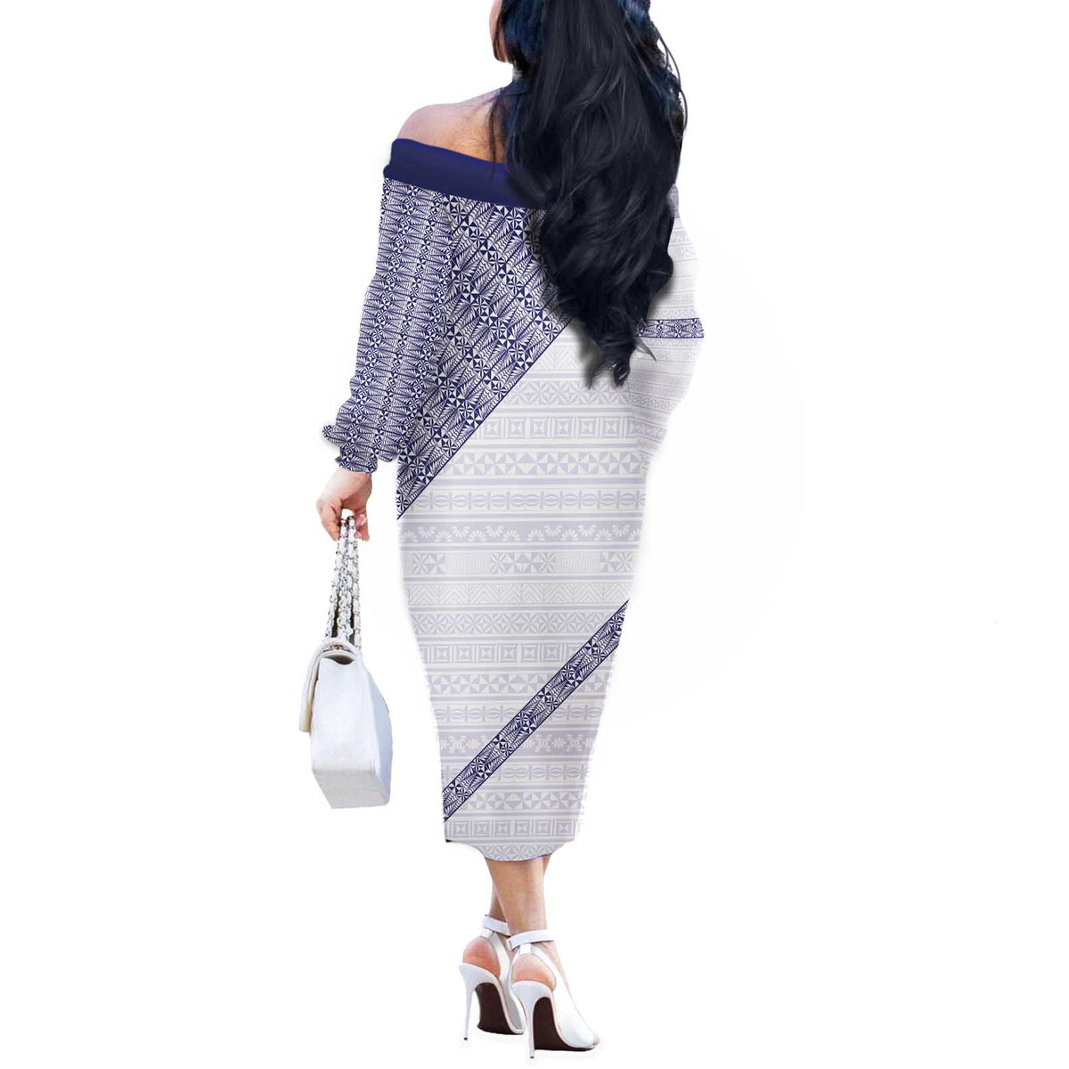 Tonga Queen Salote College Off The Shoulder Long Sleeve Dress 100 Years Anniversary White Color LT05 - Polynesian Pride