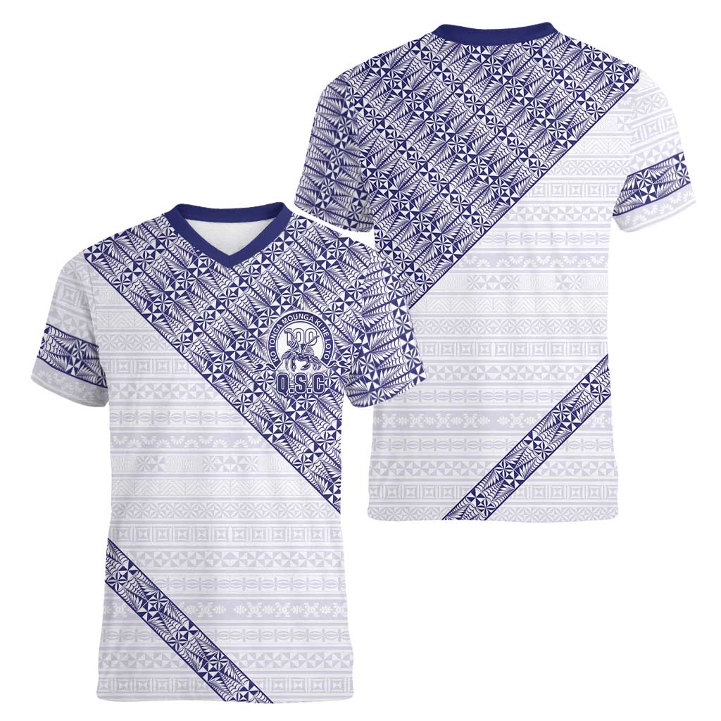 Tonga Queen Salote College Women V-Neck T-Shirt 100 Years Anniversary White Color