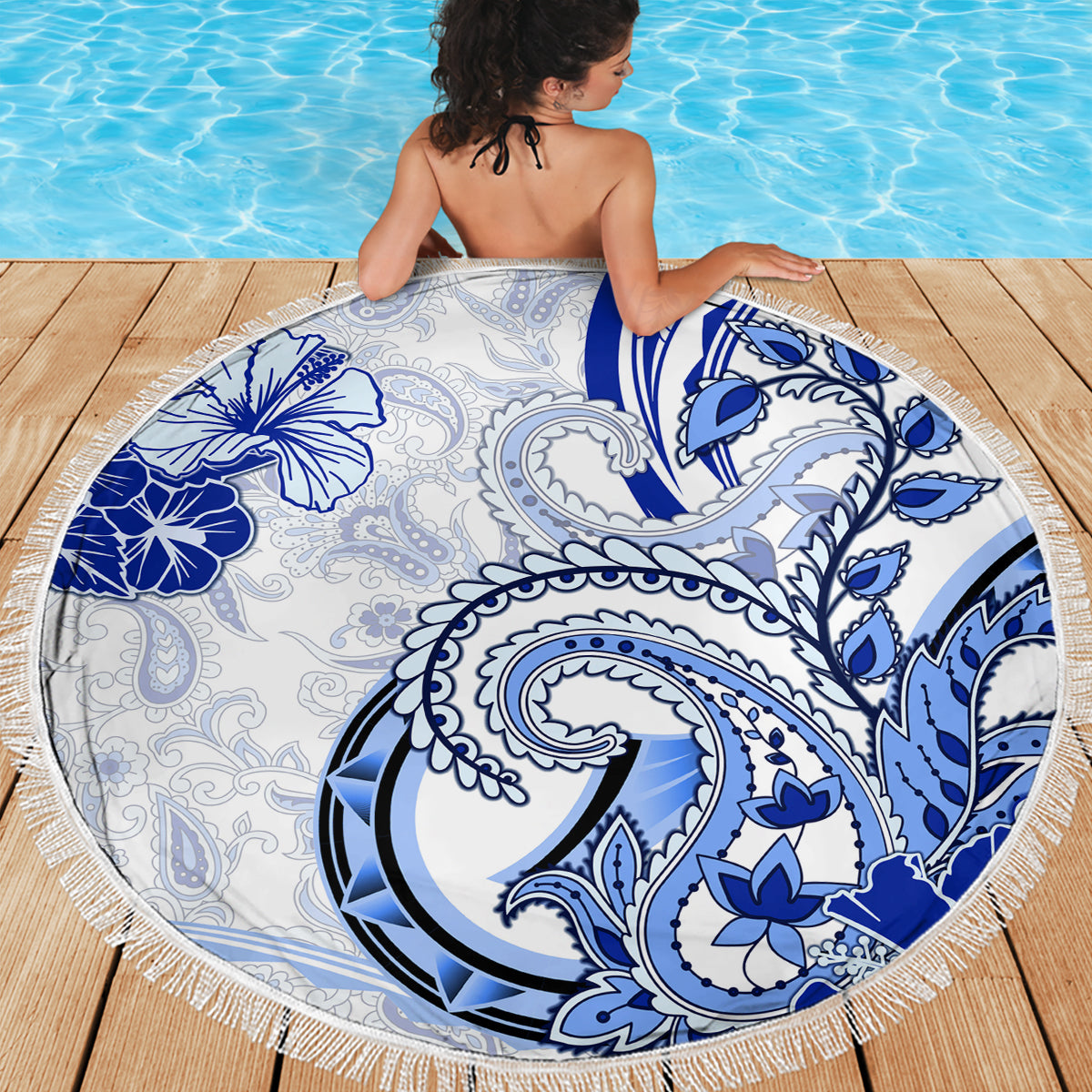 Polynesia Paisley Beach Blanket Mix Navy Polynesian Pattern
