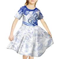 Polynesia Paisley Kid Short Sleeve Dress Mix Navy Polynesian Pattern LT05 - Polynesian Pride