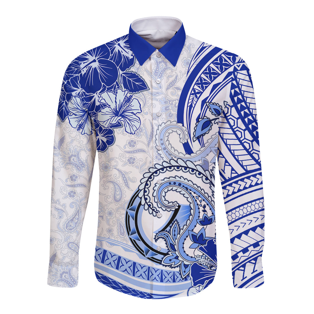 Polynesia Paisley Long Sleeve Button Shirt Mix Navy Polynesian Pattern LT05 Unisex Navy - Polynesian Pride
