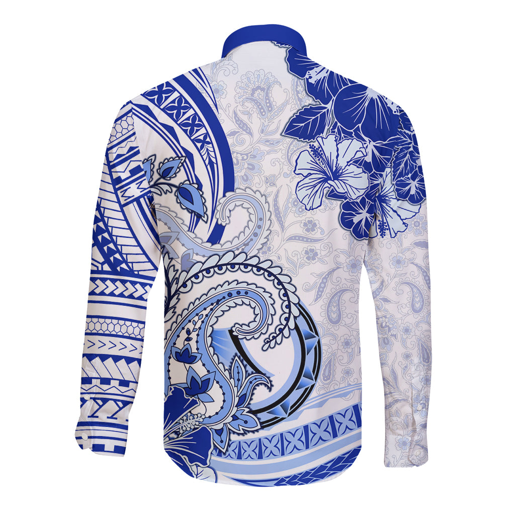 Polynesia Paisley Long Sleeve Button Shirt Mix Navy Polynesian Pattern LT05 - Polynesian Pride