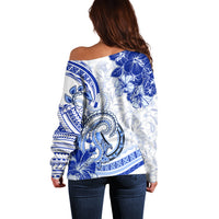 Polynesia Paisley Off Shoulder Sweater Mix Navy Polynesian Pattern LT05 - Polynesian Pride