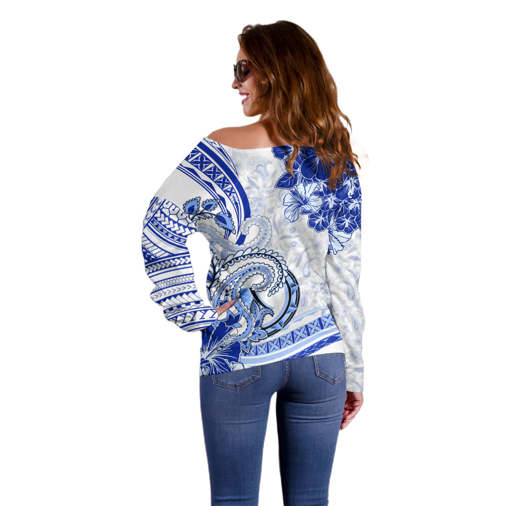 Polynesia Paisley Off Shoulder Sweater Mix Navy Polynesian Pattern LT05 - Polynesian Pride
