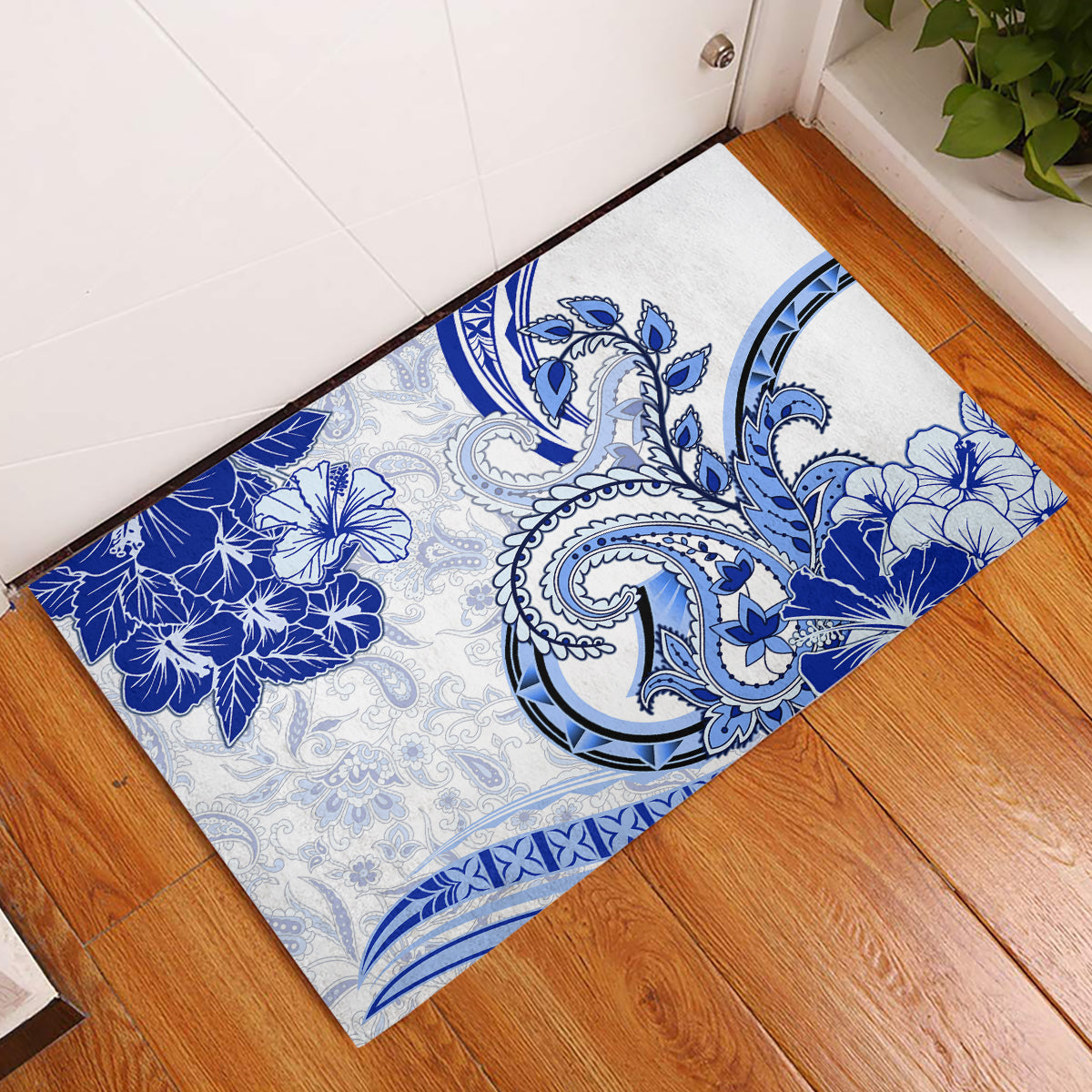 Polynesia Paisley Rubber Doormat Mix Navy Polynesian Pattern
