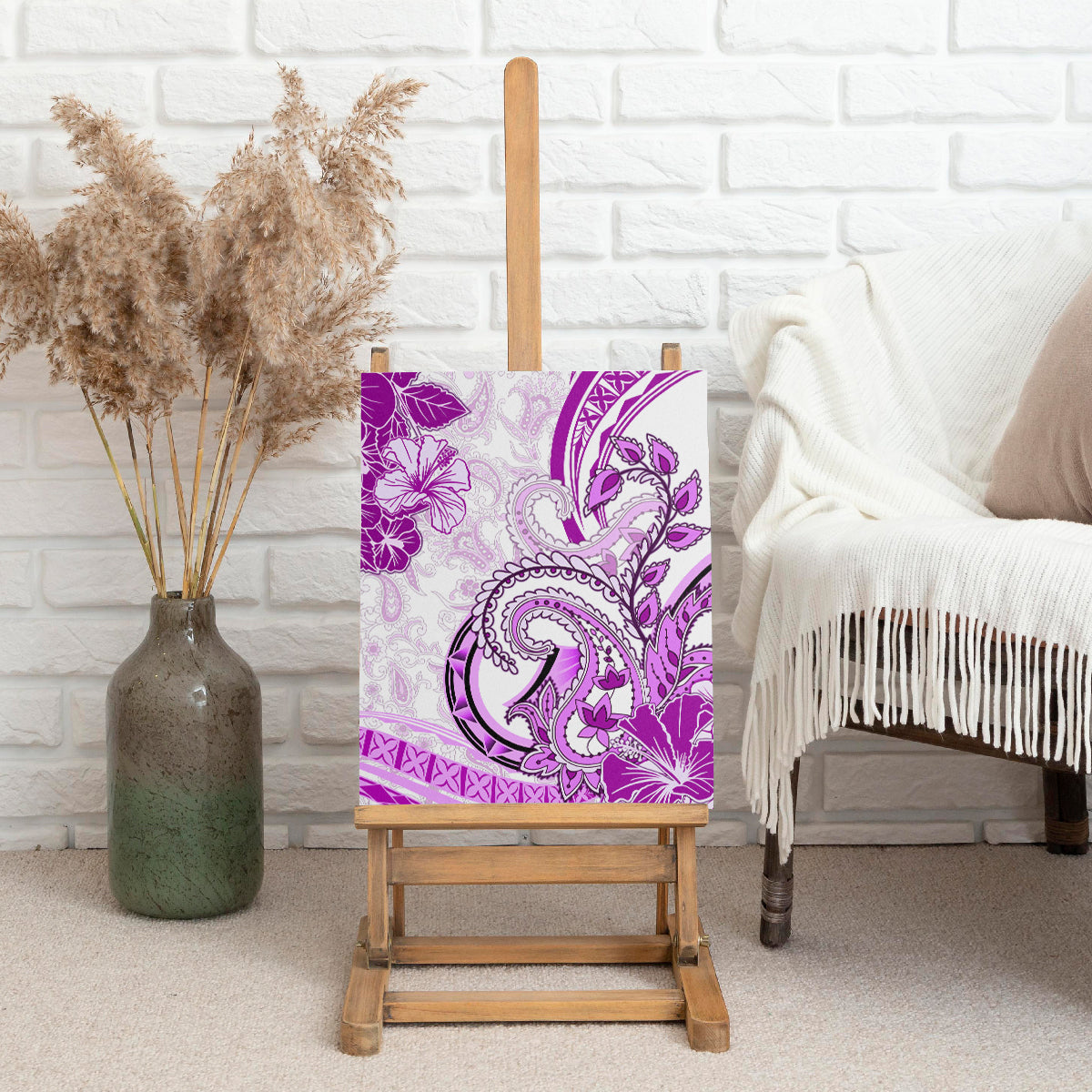 Polynesia Paisley Canvas Wall Art Mix Pink Polynesian Pattern