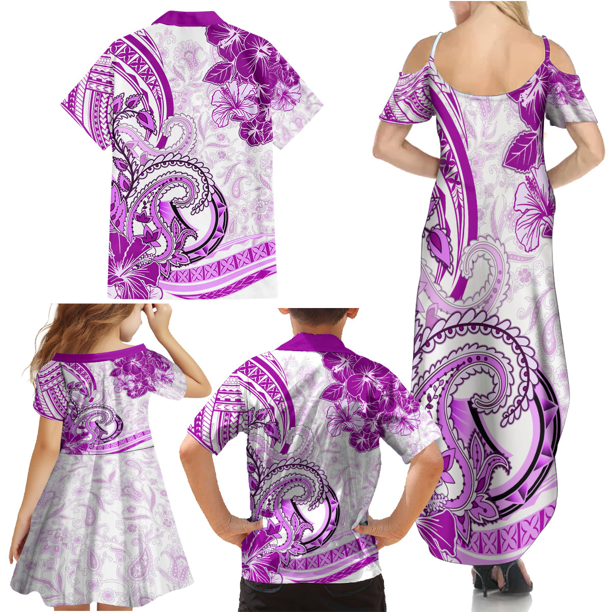 Polynesia Paisley Family Matching Summer Maxi Dress and Hawaiian Shirt Mix Pink Polynesian Pattern LT05 - Polynesian Pride