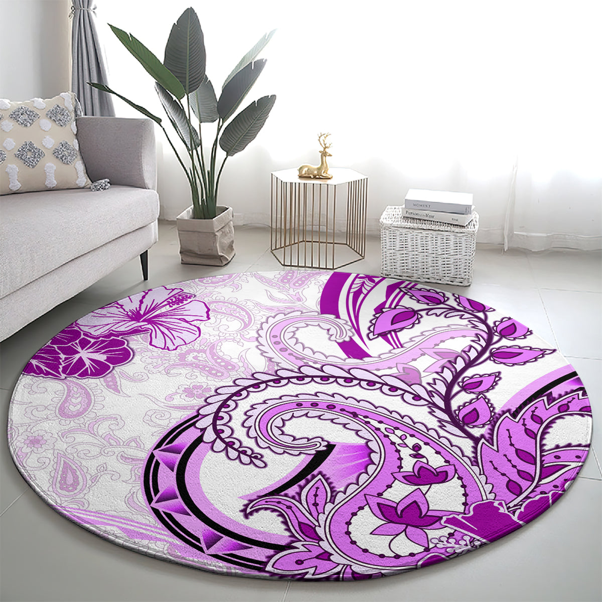 Polynesia Paisley Round Carpet Mix Pink Polynesian Pattern