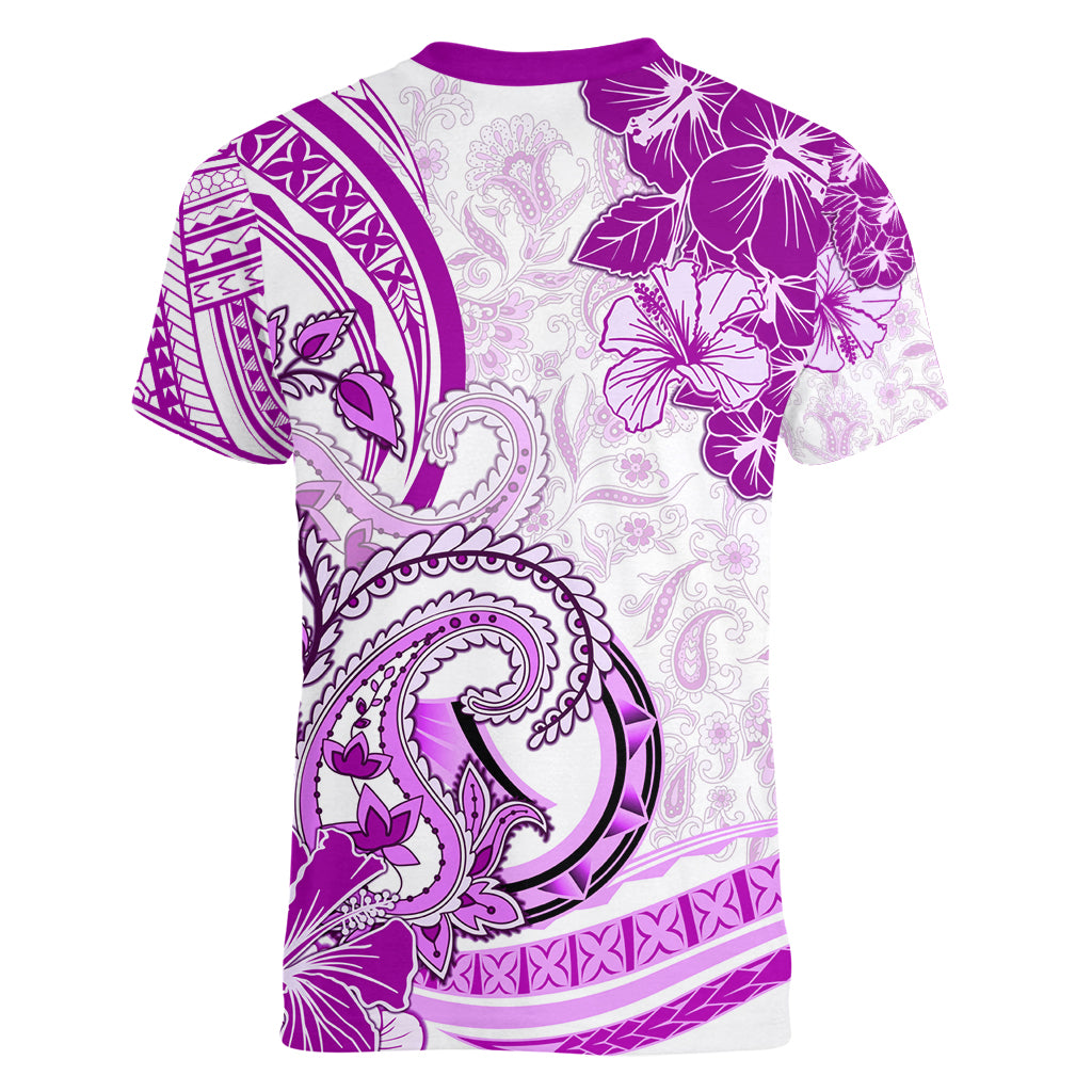 Polynesia Paisley Women V Neck T Shirt Mix Pink Polynesian Pattern LT05 - Polynesian Pride