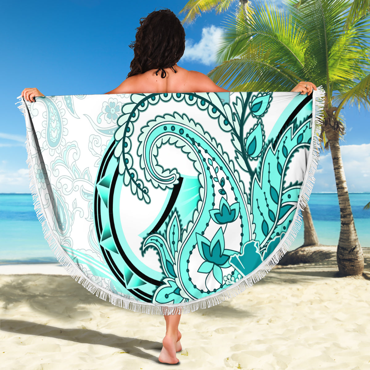 Polynesia Paisley Beach Blanket Mix Teal Polynesian Pattern