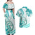 Polynesia Paisley Couples Matching Off Shoulder Maxi Dress and Hawaiian Shirt Mix Teal Polynesian Pattern LT05 - Polynesian Pride