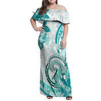 Polynesia Paisley Family Matching Off Shoulder Maxi Dress and Hawaiian Shirt Mix Teal Polynesian Pattern LT05 Mom's Dress Teal - Polynesian Pride