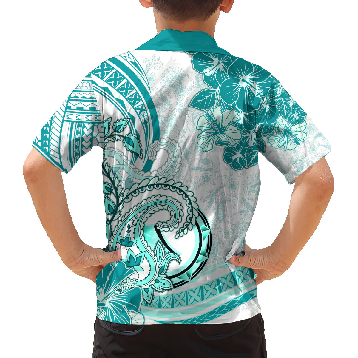 Polynesia Paisley Family Matching Tank Maxi Dress and Hawaiian Shirt Mix Teal Polynesian Pattern LT05 - Polynesian Pride