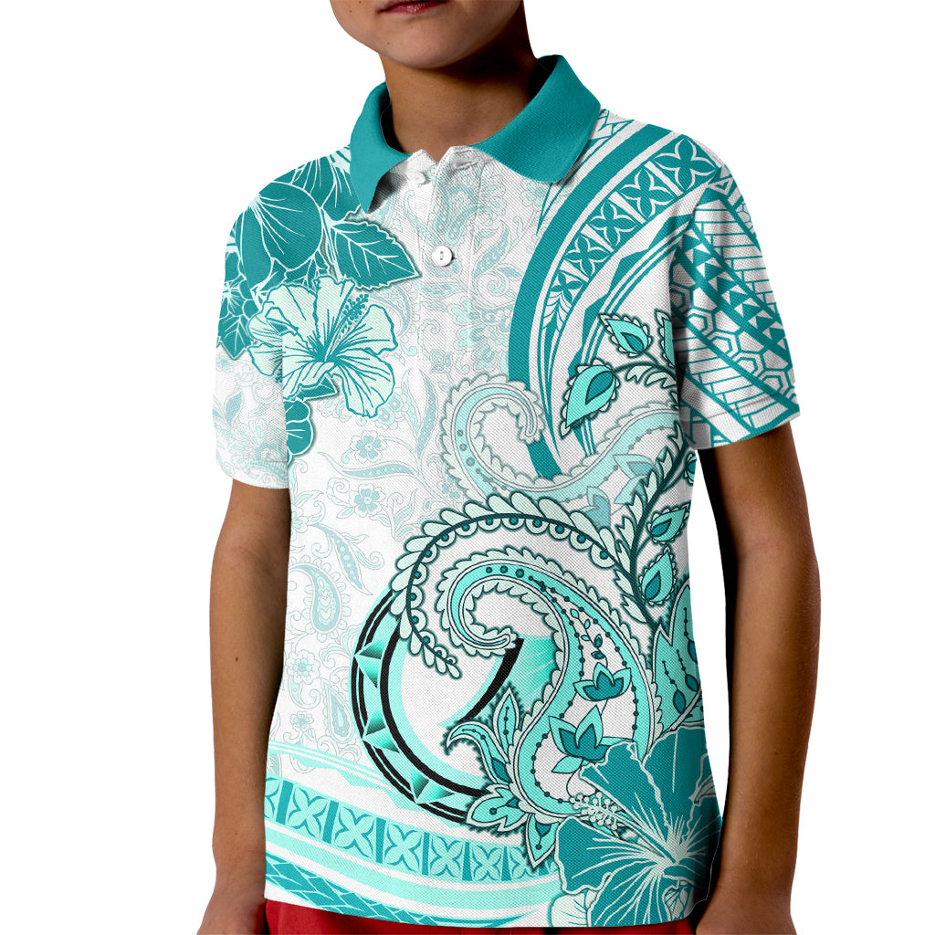Polynesia Paisley Kid Polo Shirt Mix Teal Polynesian Pattern LT05 Kid Teal - Polynesian Pride
