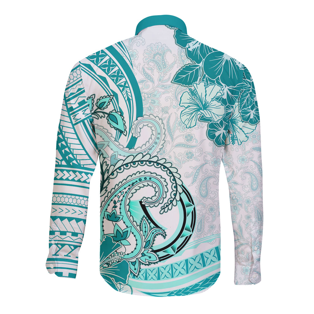 Polynesia Paisley Long Sleeve Button Shirt Mix Teal Polynesian Pattern LT05 - Polynesian Pride
