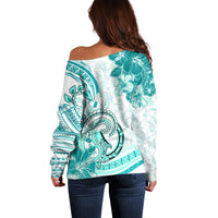 Polynesia Paisley Off Shoulder Sweater Mix Teal Polynesian Pattern LT05 - Polynesian Pride