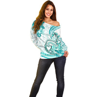 Polynesia Paisley Off Shoulder Sweater Mix Teal Polynesian Pattern LT05 - Polynesian Pride