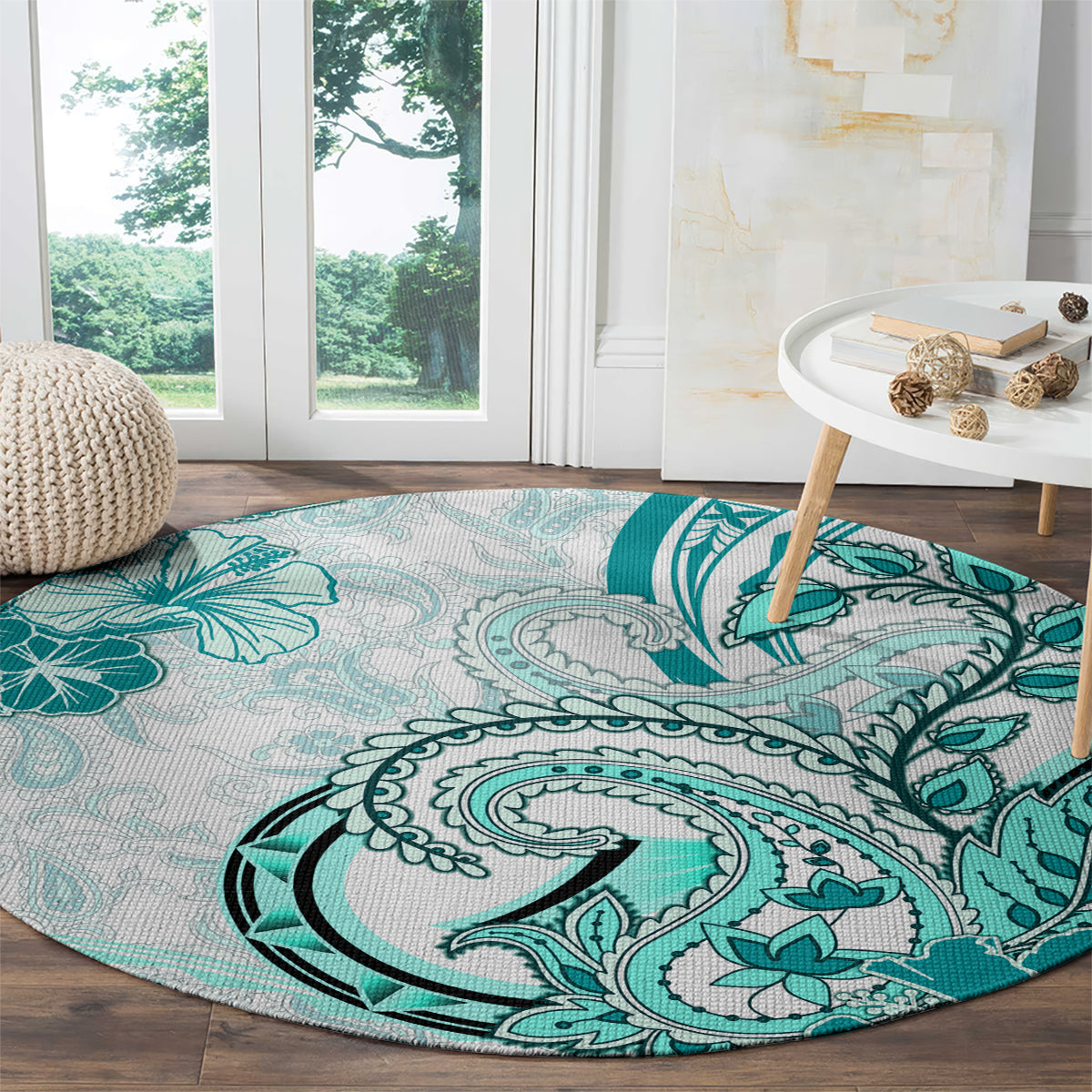 Polynesia Paisley Round Carpet Mix Teal Polynesian Pattern