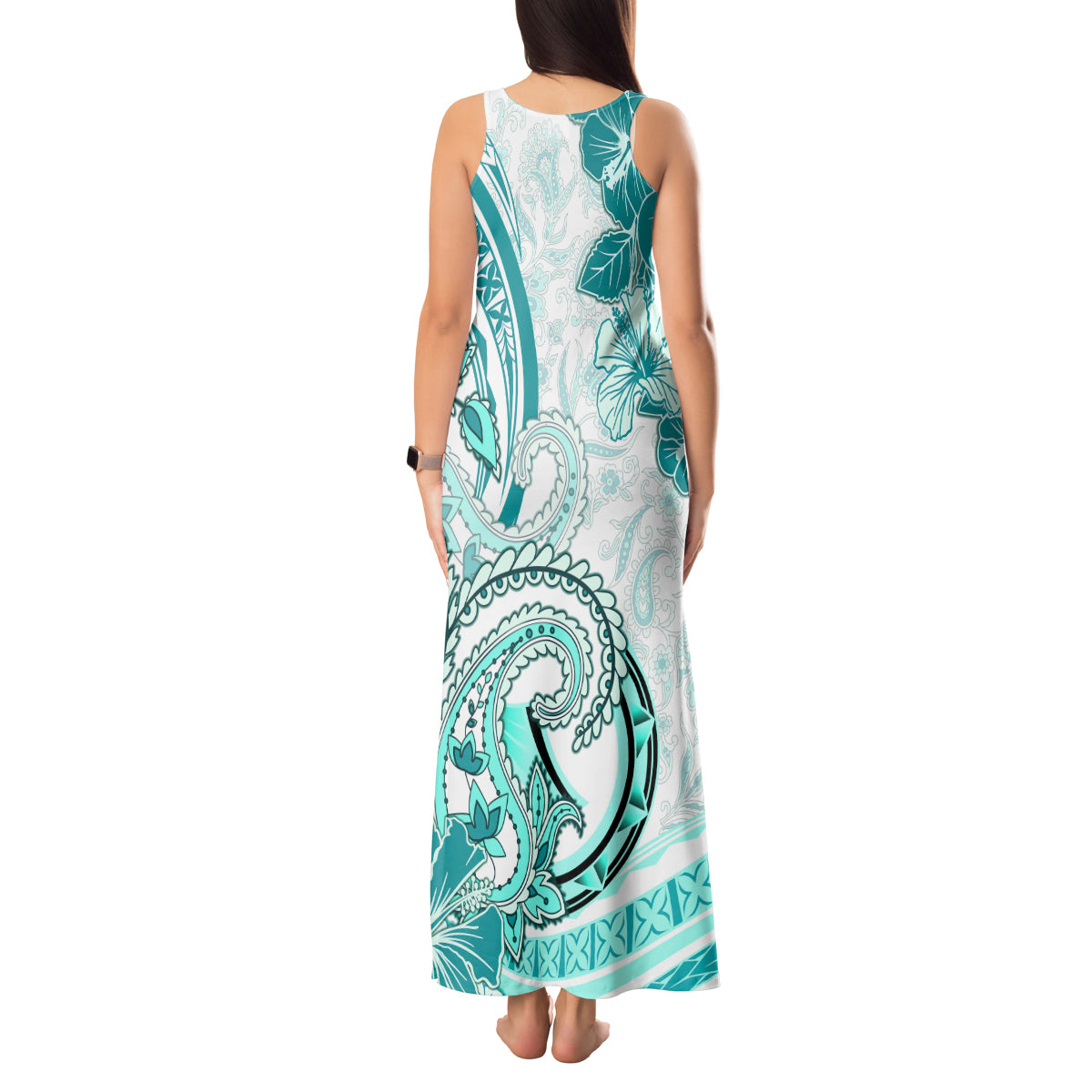 Polynesia Paisley Tank Maxi Dress Mix Teal Polynesian Pattern LT05 - Polynesian Pride