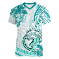 Polynesia Paisley Women V Neck T Shirt Mix Teal Polynesian Pattern LT05 Female Teal - Polynesian Pride