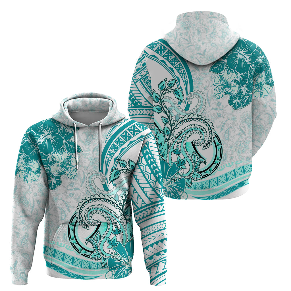 Polynesia Paisley Zip Hoodie Mix Teal Polynesian Pattern LT05 - Polynesian Pride