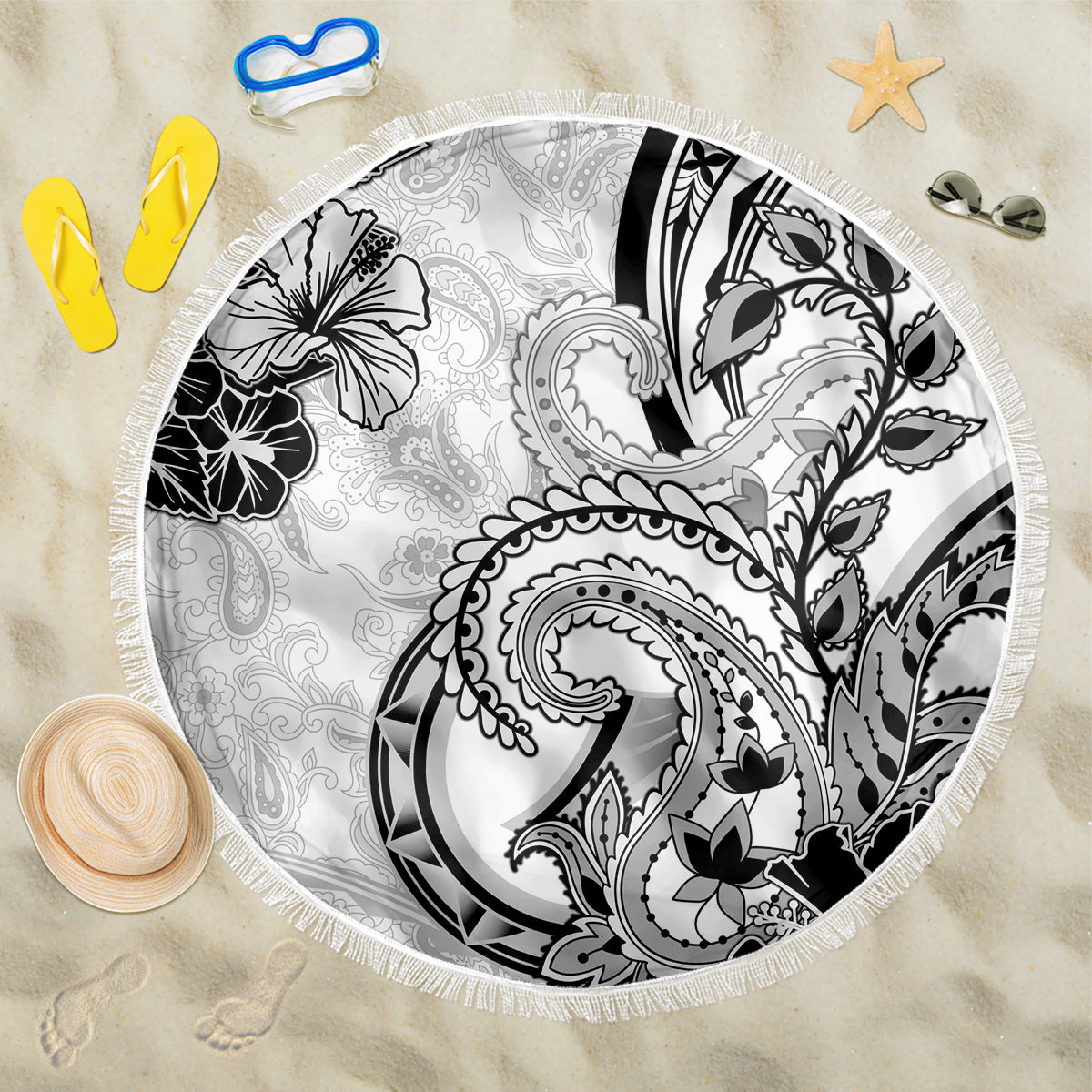 Polynesia Paisley Beach Blanket Mix White Polynesian Pattern