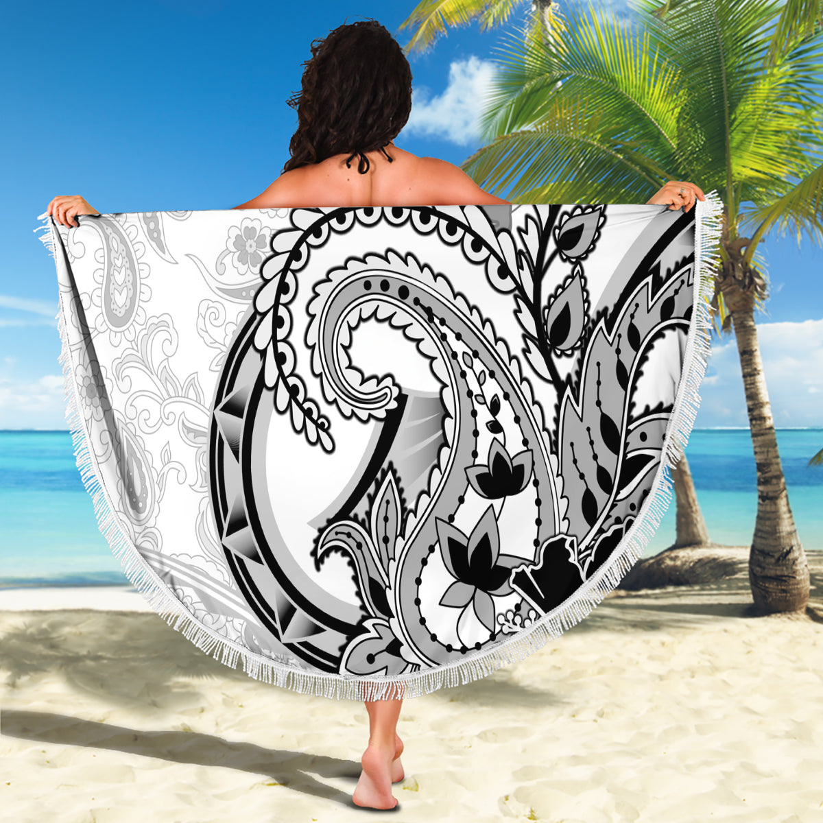 Polynesia Paisley Beach Blanket Mix White Polynesian Pattern
