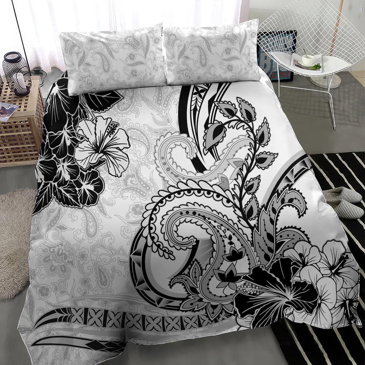 Polynesia Paisley Bedding Set Mix White Polynesian Pattern