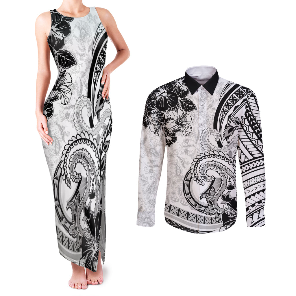Polynesia Paisley Couples Matching Tank Maxi Dress and Long Sleeve Button Shirt Mix White Polynesian Pattern LT05 White - Polynesian Pride