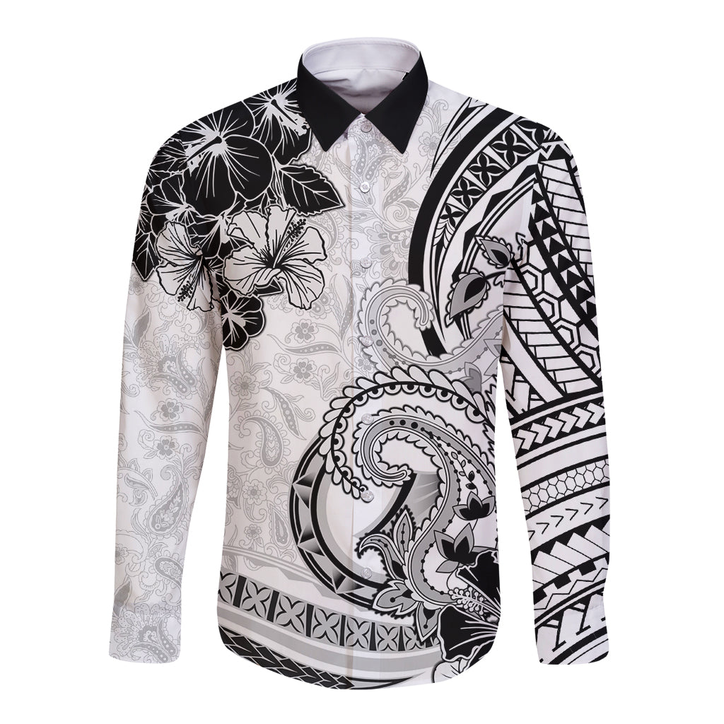 Polynesia Paisley Long Sleeve Button Shirt Mix White Polynesian Pattern LT05 Unisex White - Polynesian Pride