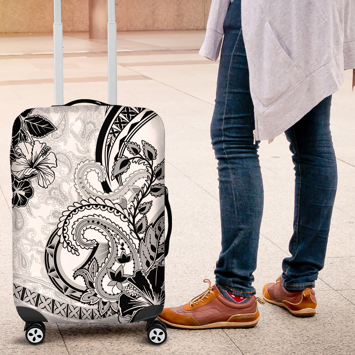 Polynesia Paisley Luggage Cover Mix White Polynesian Pattern LT05 White - Polynesian Pride
