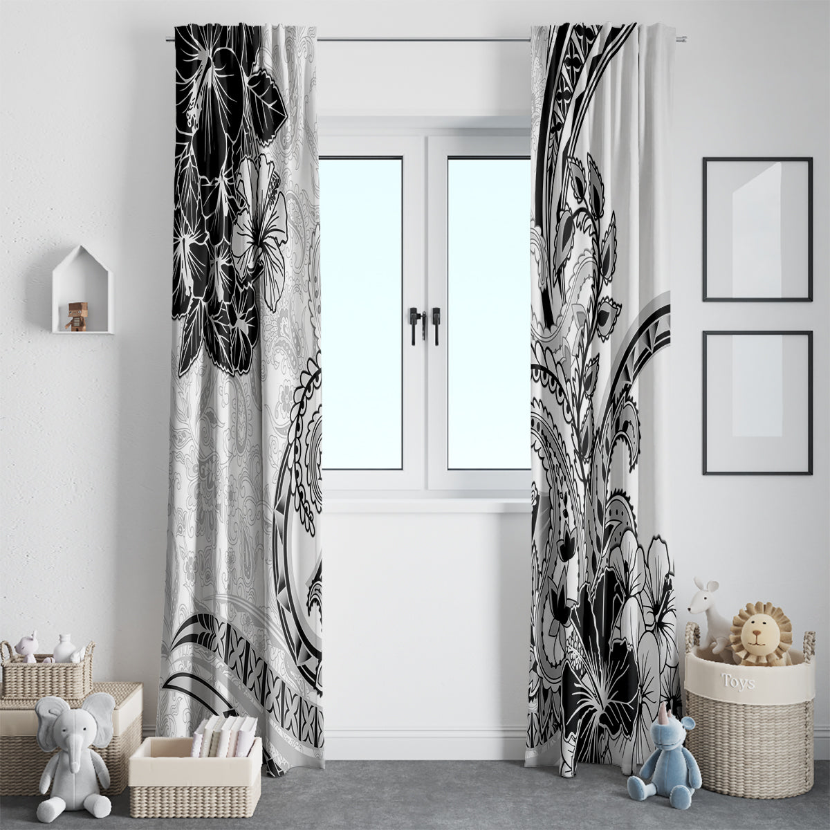 Polynesia Paisley Window Curtain Mix White Polynesian Pattern