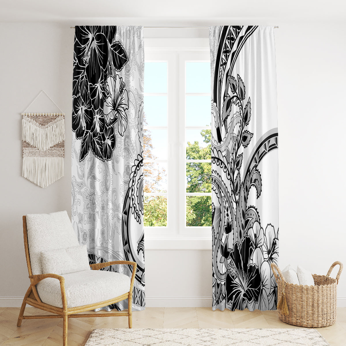 Polynesia Paisley Window Curtain Mix White Polynesian Pattern