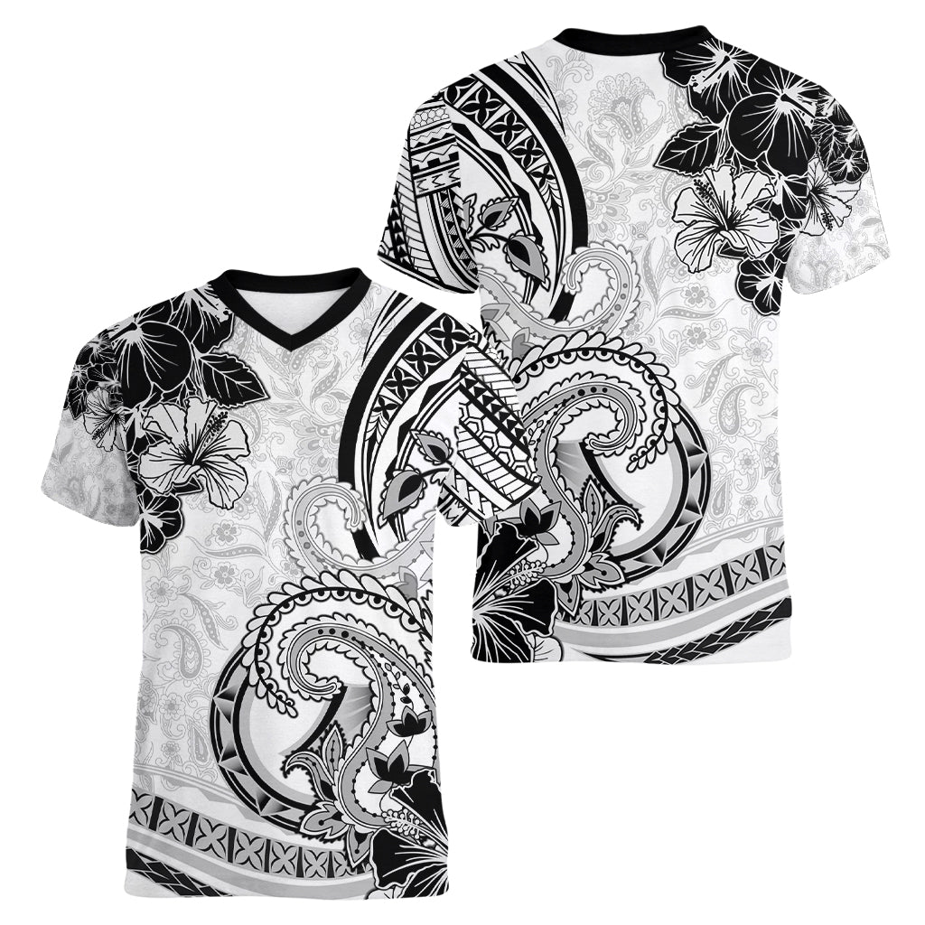 Polynesia Paisley Women V Neck T Shirt Mix White Polynesian Pattern LT05 - Polynesian Pride