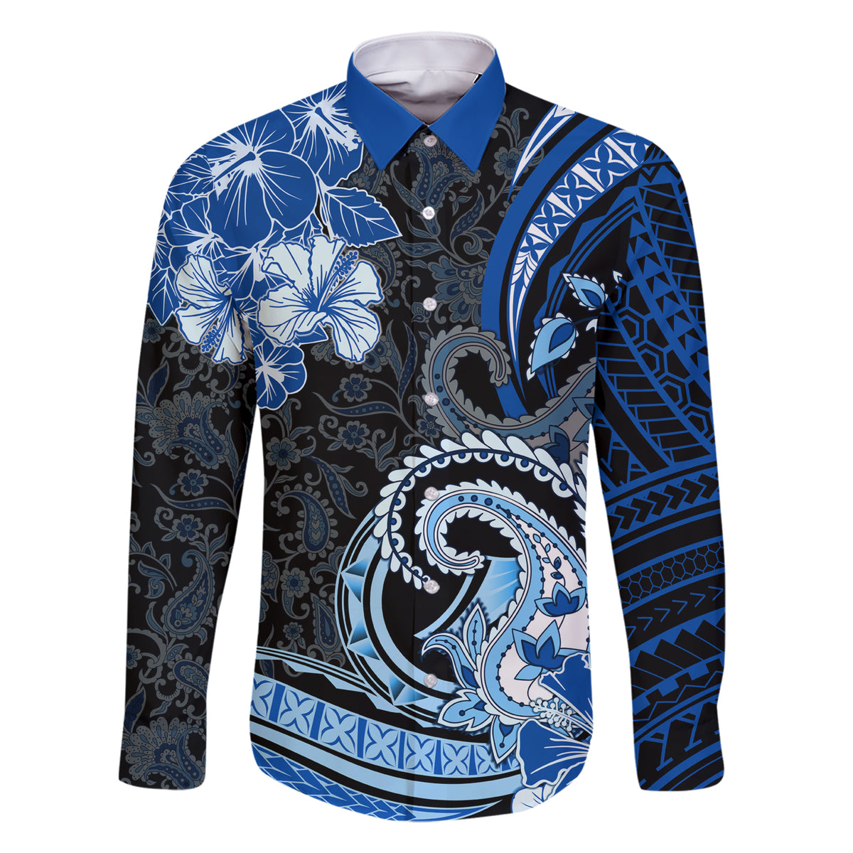 Polynesia Paisley Family Matching Short Sleeve Bodycon Dress and Hawaiian Shirt Mix Blue Polynesian Pattern LT05 Dad's Shirt - Long Sleeve Blue - Polynesian Pride