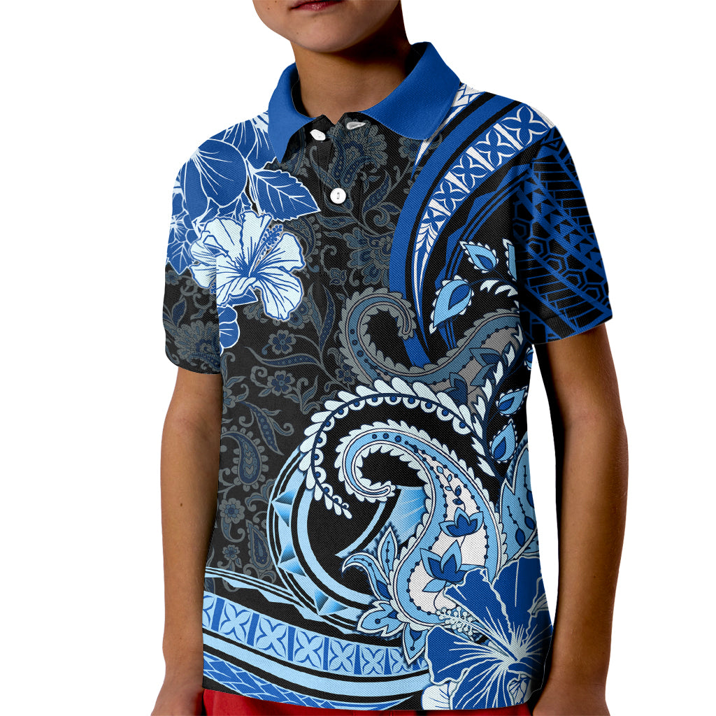 Polynesia Paisley Kid Polo Shirt Mix Blue Polynesian Pattern LT05 Kid Blue - Polynesian Pride