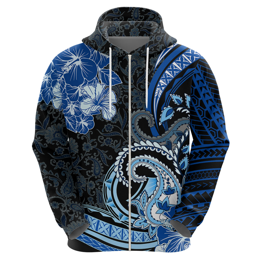 Polynesia Paisley Zip Hoodie Mix Blue Polynesian Pattern LT05 - Polynesian Pride