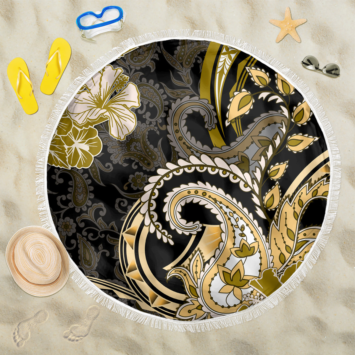 Polynesia Paisley Beach Blanket Mix Gold Polynesian Pattern