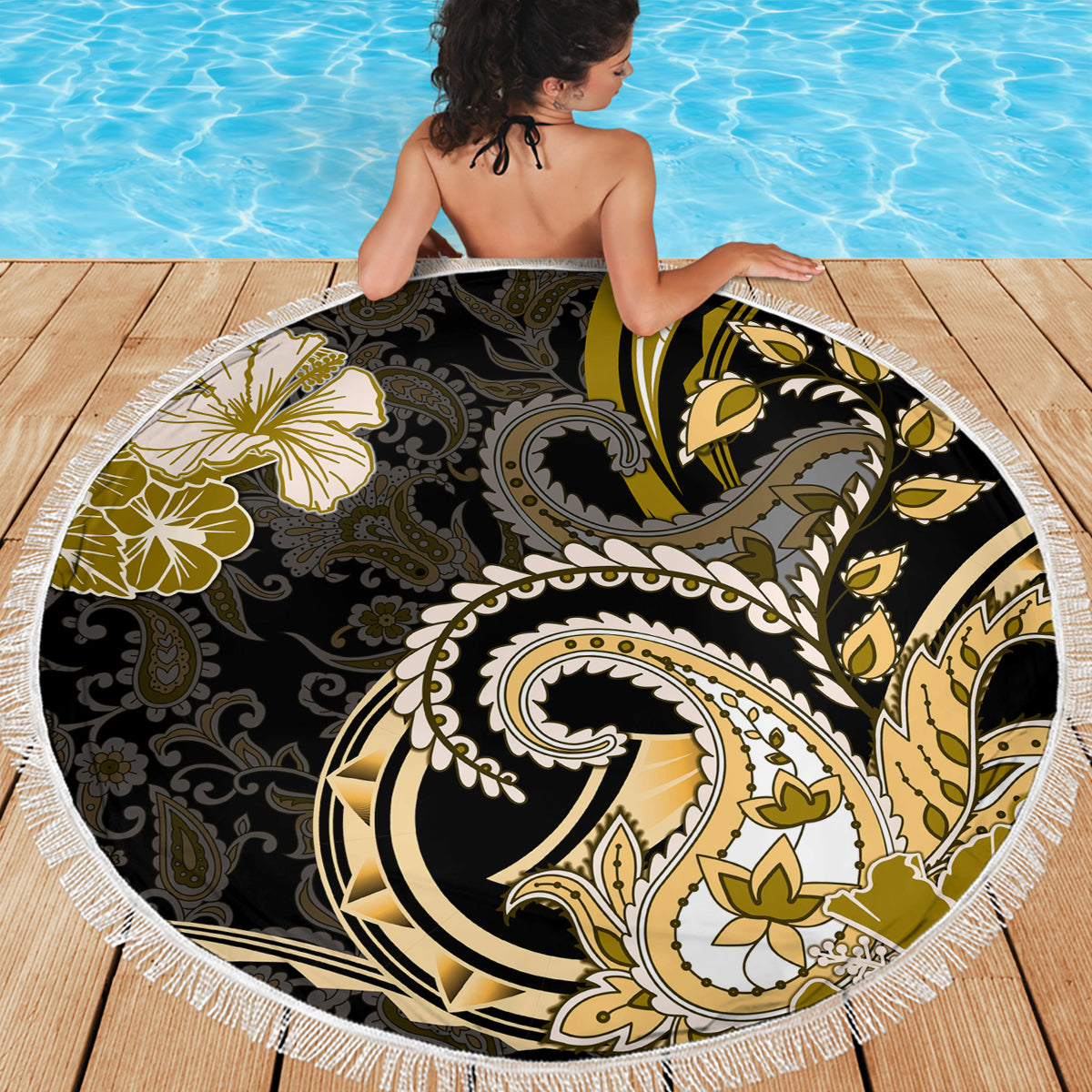 Polynesia Paisley Beach Blanket Mix Gold Polynesian Pattern