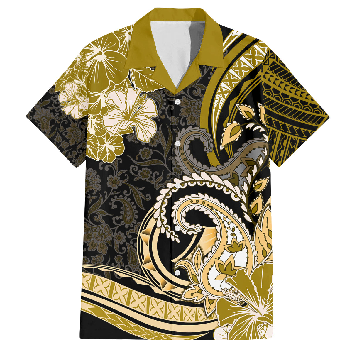 Polynesia Paisley Family Matching Off Shoulder Maxi Dress and Hawaiian Shirt Mix Gold Polynesian Pattern LT05 Dad's Shirt - Short Sleeve Gold - Polynesian Pride