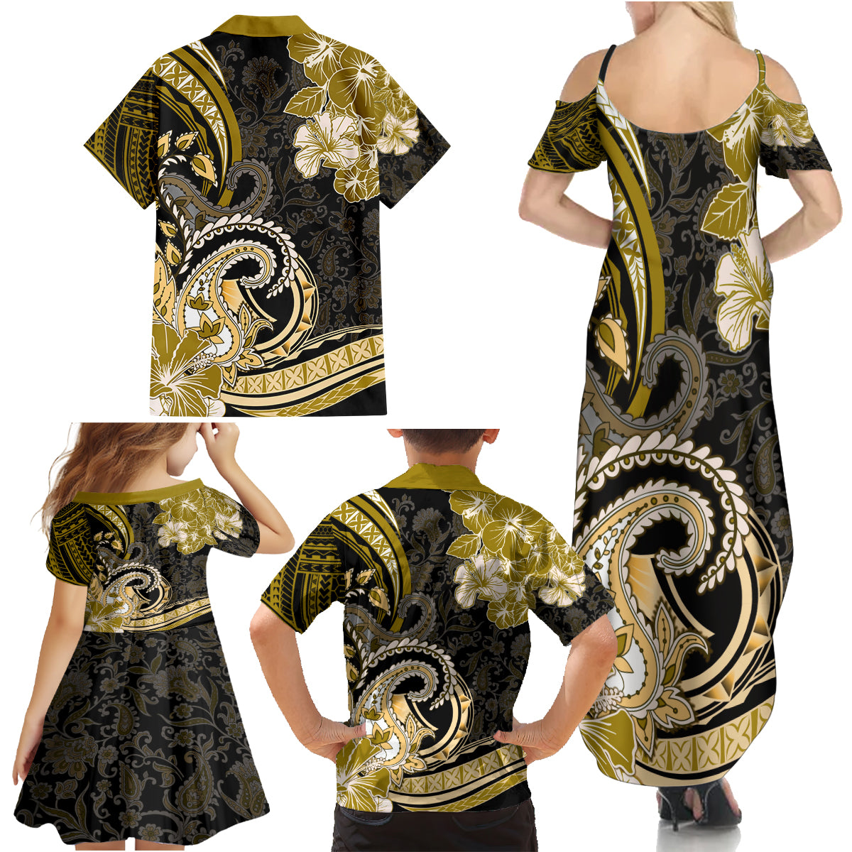 Polynesia Paisley Family Matching Summer Maxi Dress and Hawaiian Shirt Mix Gold Polynesian Pattern LT05 - Polynesian Pride