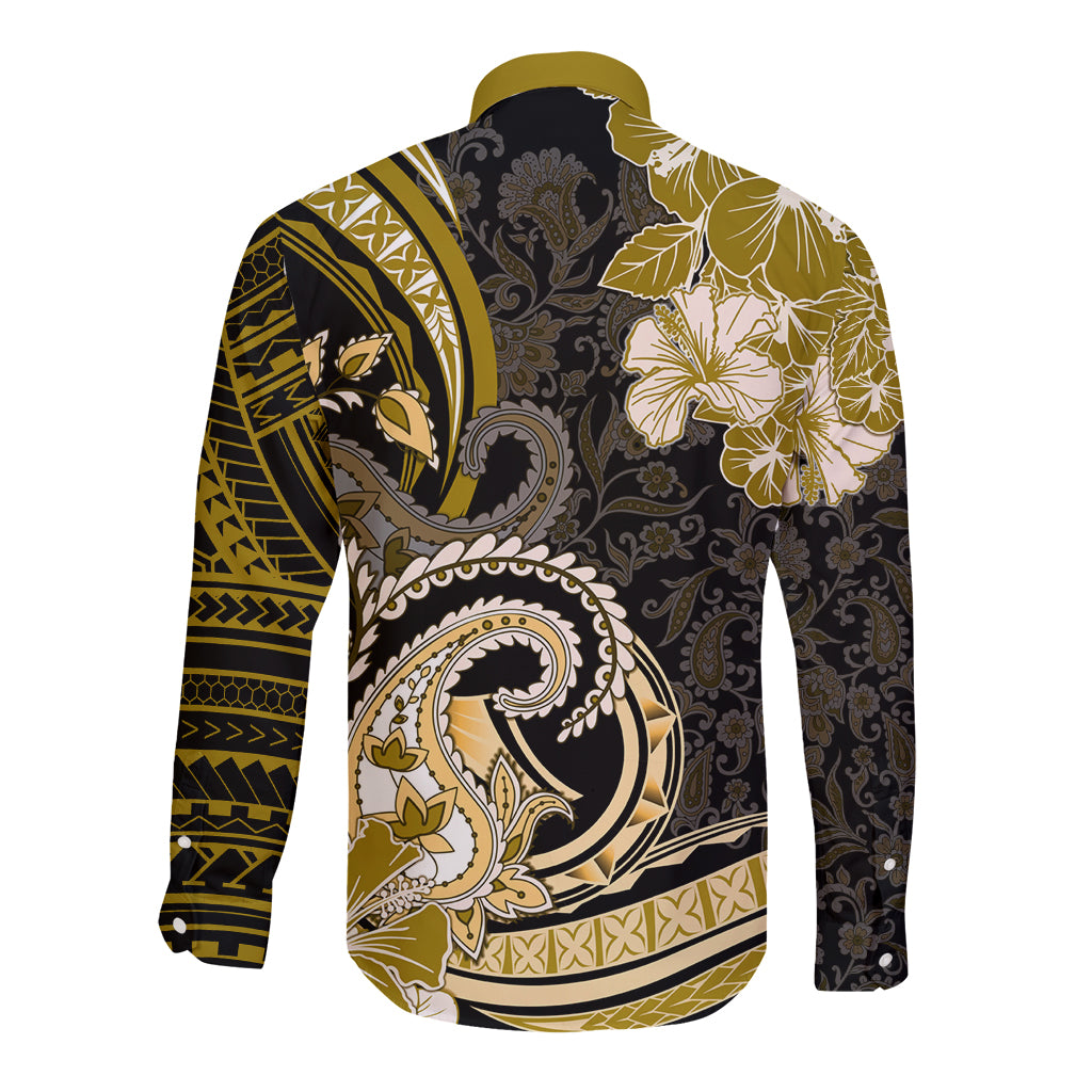 Polynesia Paisley Long Sleeve Button Shirt Mix Gold Polynesian Pattern LT05 - Polynesian Pride