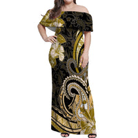 Polynesia Paisley Off Shoulder Maxi Dress Mix Gold Polynesian Pattern LT05 Women Gold - Polynesian Pride