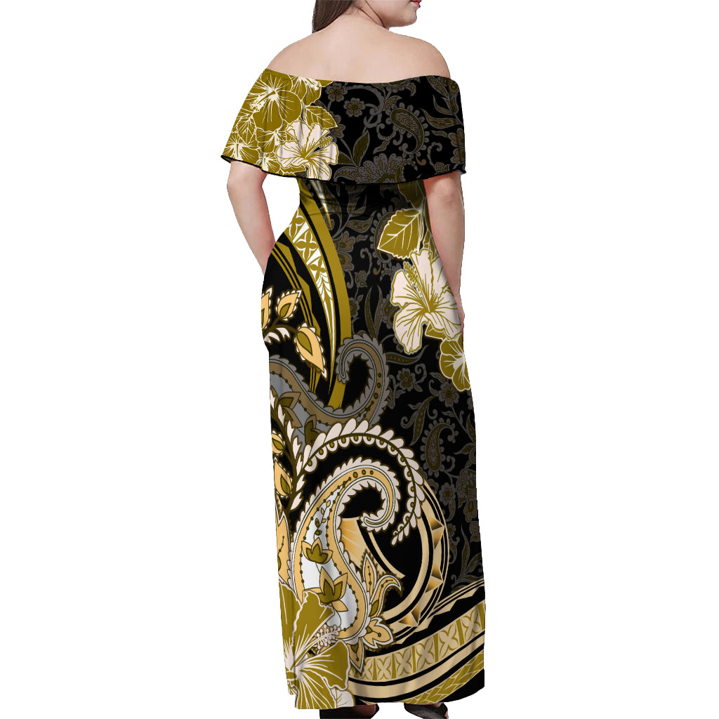 Polynesia Paisley Off Shoulder Maxi Dress Mix Gold Polynesian Pattern LT05 - Polynesian Pride