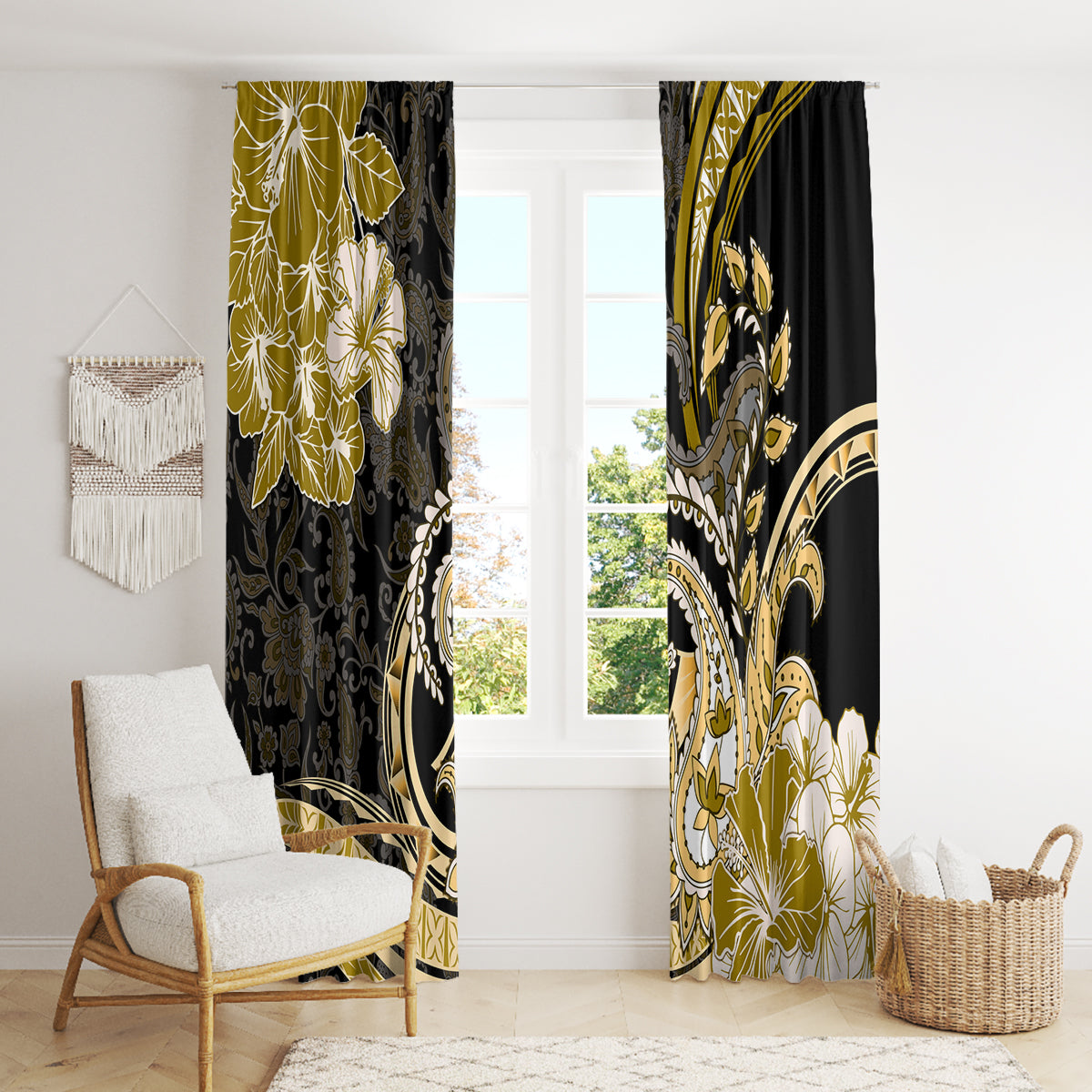 Polynesia Paisley Window Curtain Mix Gold Polynesian Pattern